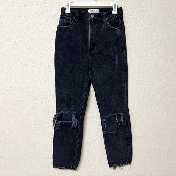 Abercrombie & Fitch The 90s Straight Ultra High Rise Black Denim Size 27/4R - Picture 1 of 5